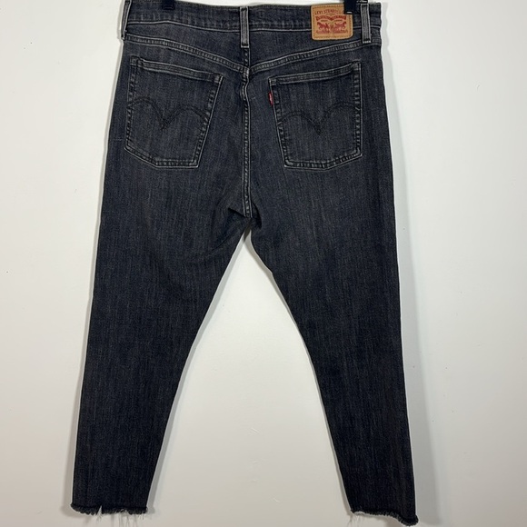 Levi’s Wedgie Skinny Black Denim Jeans Women 32 Button Fly Raw Hem Stretch - Picture 7 of 7